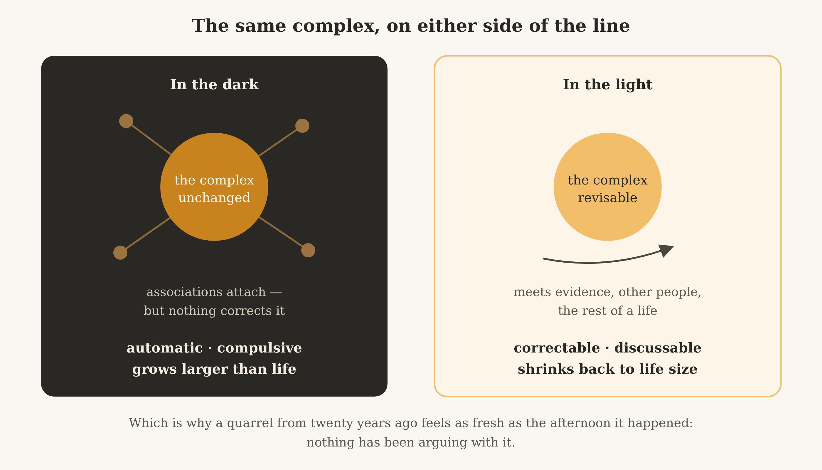 Diagram showing the same psychological complex in the dark and in conscious awareness